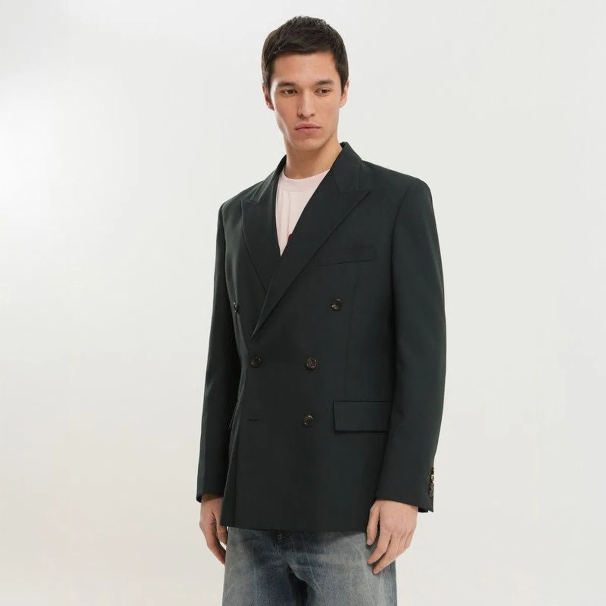 Dark Green Double-Breasted Blazer