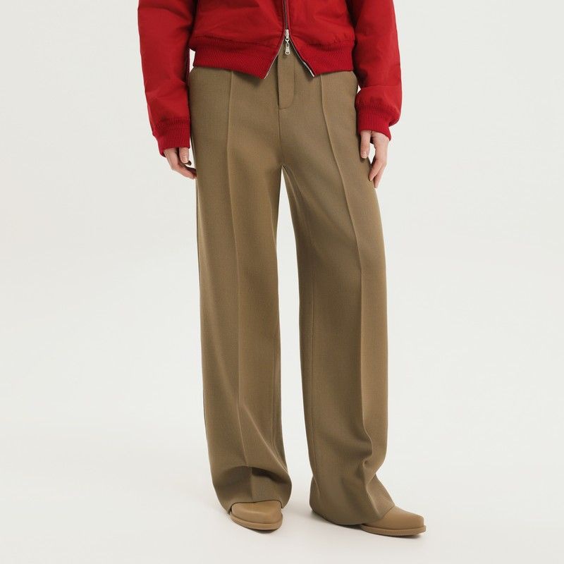 Olive Green Straight Leg Wool Pants