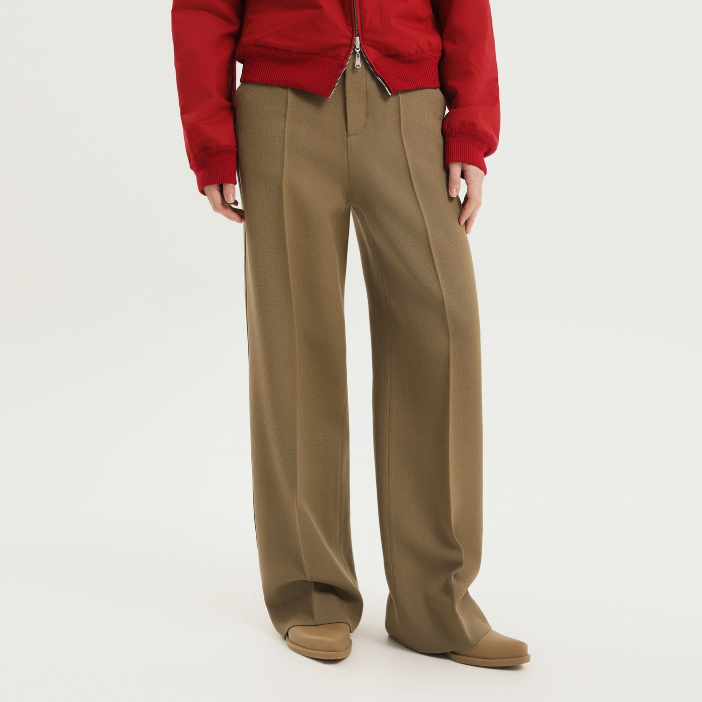 Olive Green Straight Leg Wool Pants
