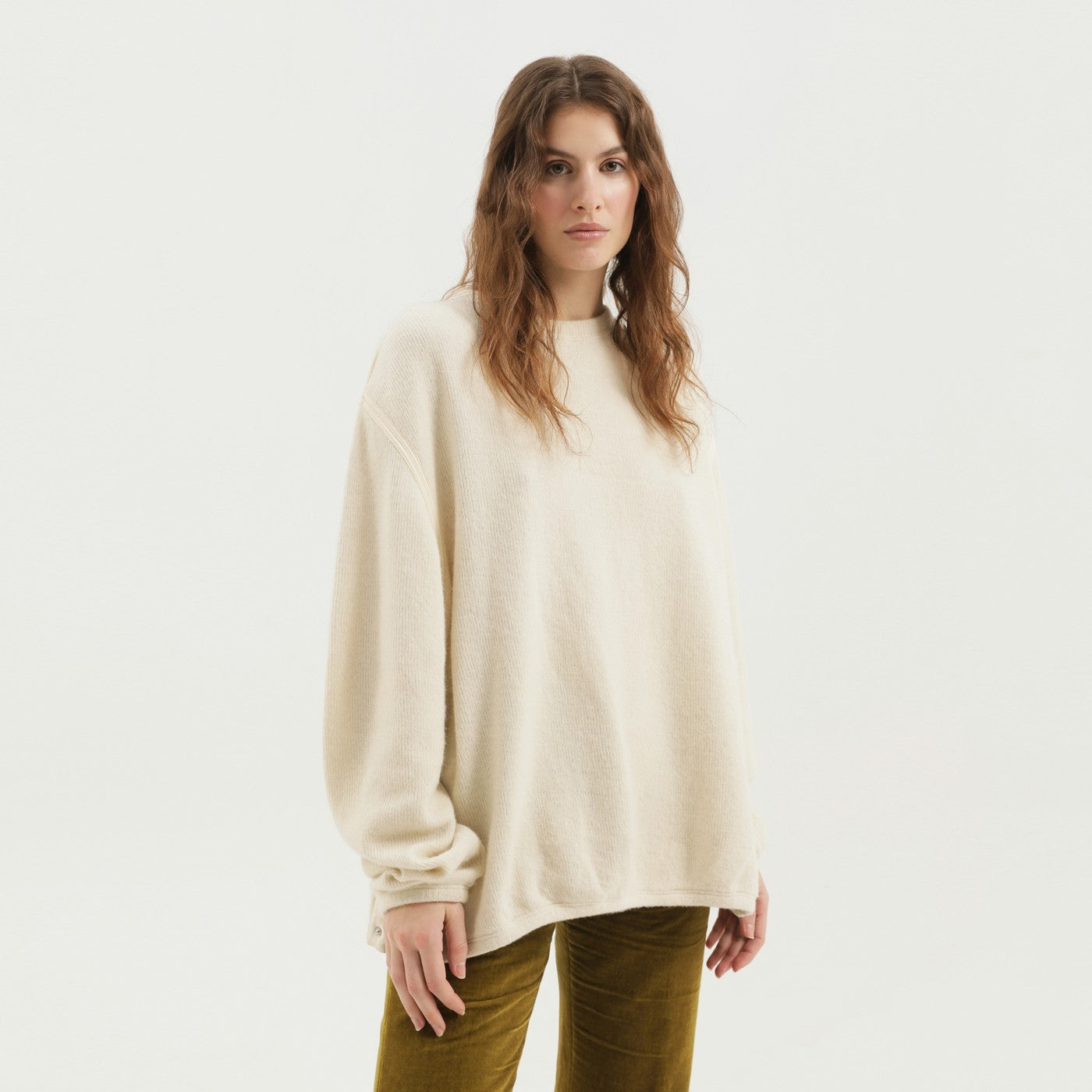 White Ribbed Sweater With Slits