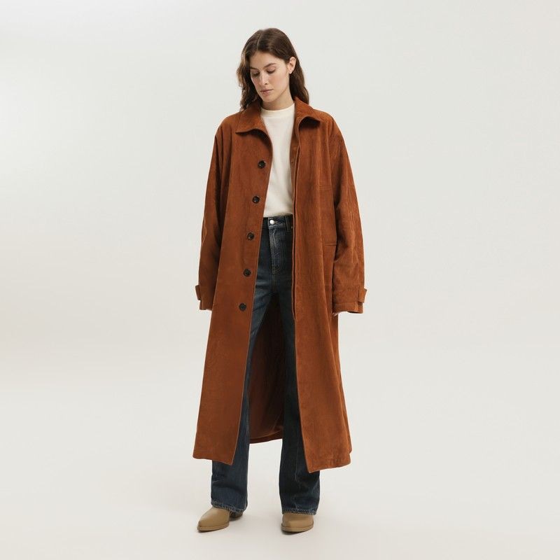 Brown Corduroy Leather Mackintosh Coat