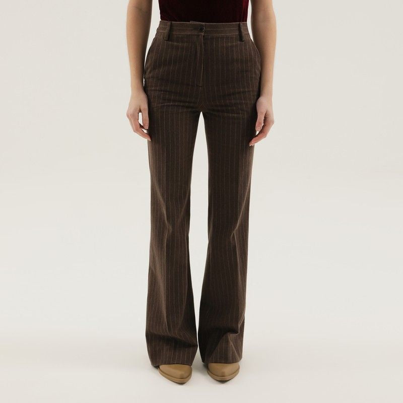 Brown Striped Flared Pants