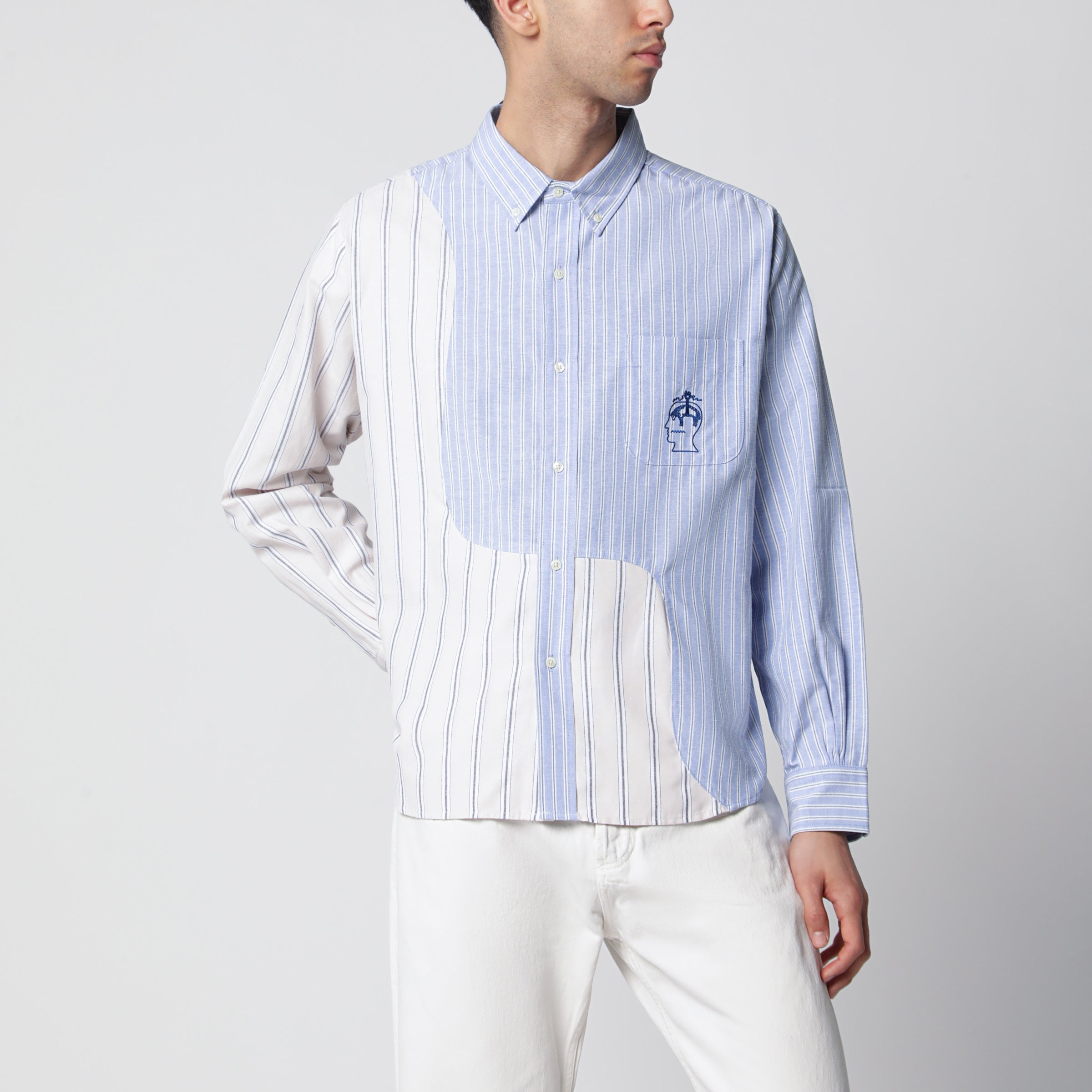 Color-Block Striped Cotton Shirt