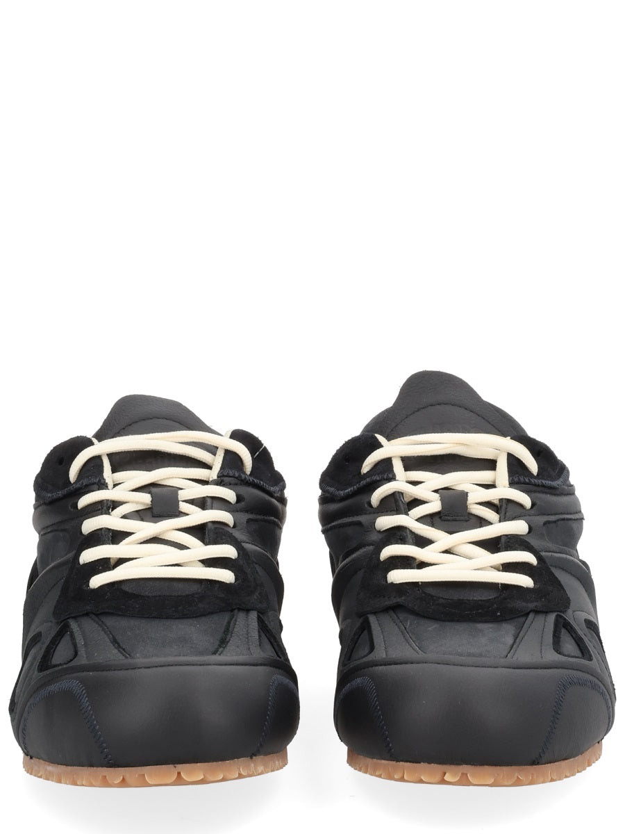 Black Leather Suede Panelling Flat Shoes