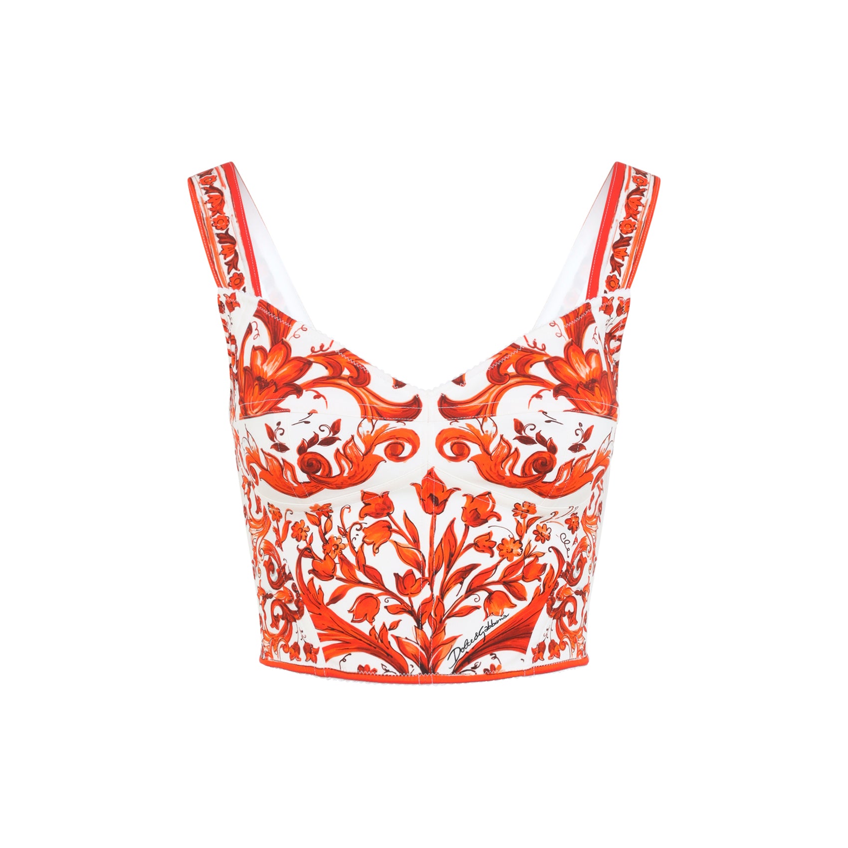 Dolce & Gabbana Maiolicaprint Charmeuse Bustier Top In Orange