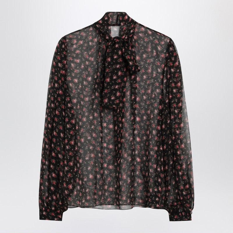 Dolce & Gabbana Black Chiffon Blouse With Small Rose Print