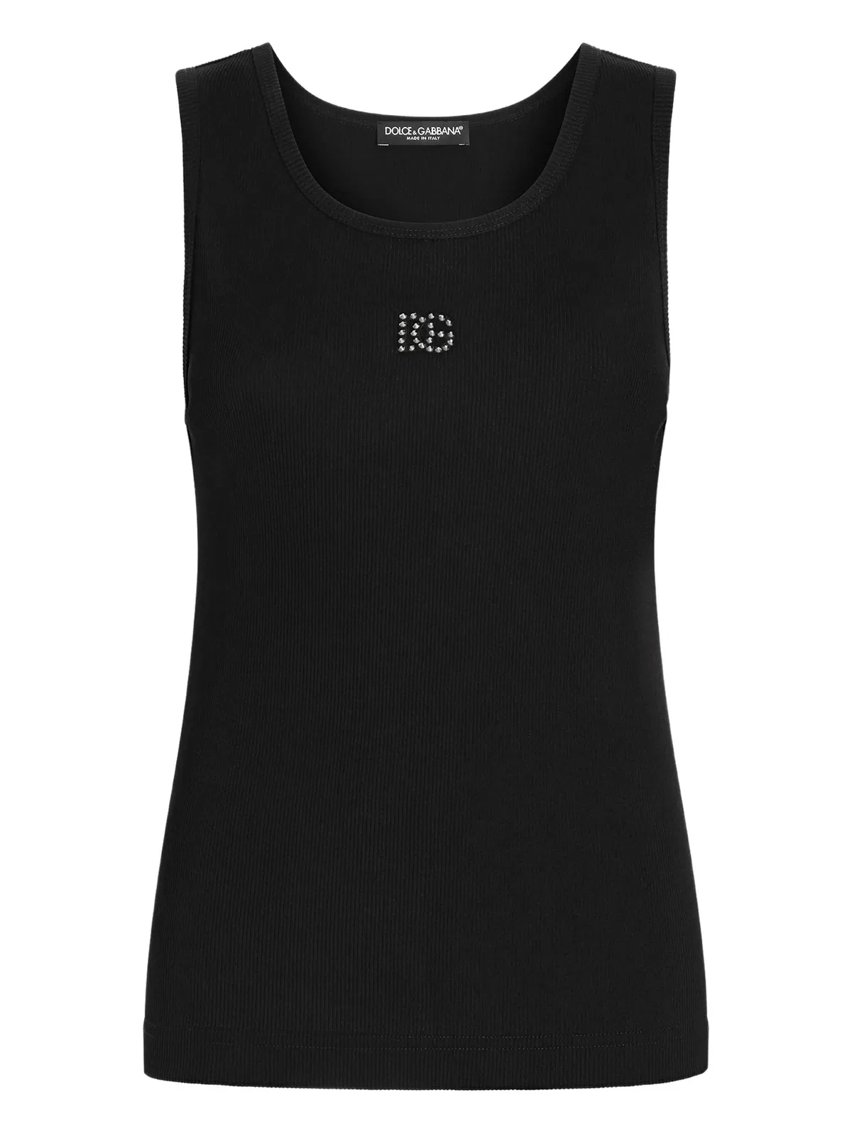 Dolce & Gabbana Ribbed Tank Top With Dg Embroidery And Rhinestones