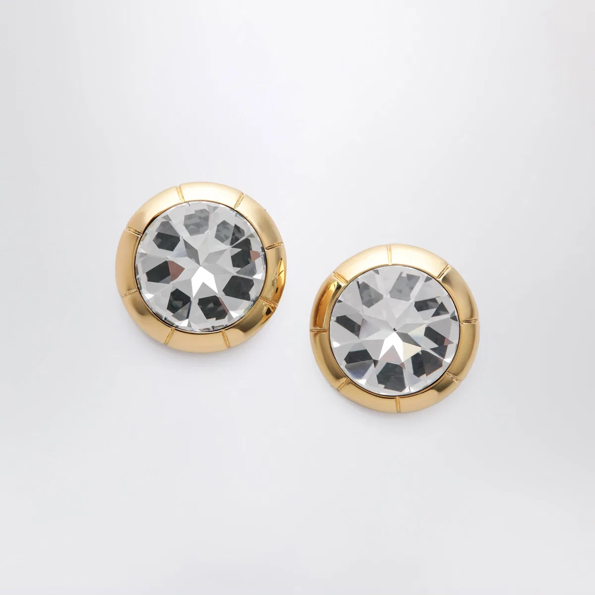 Round Gold-Tone Clip-On Earrings With Crystal