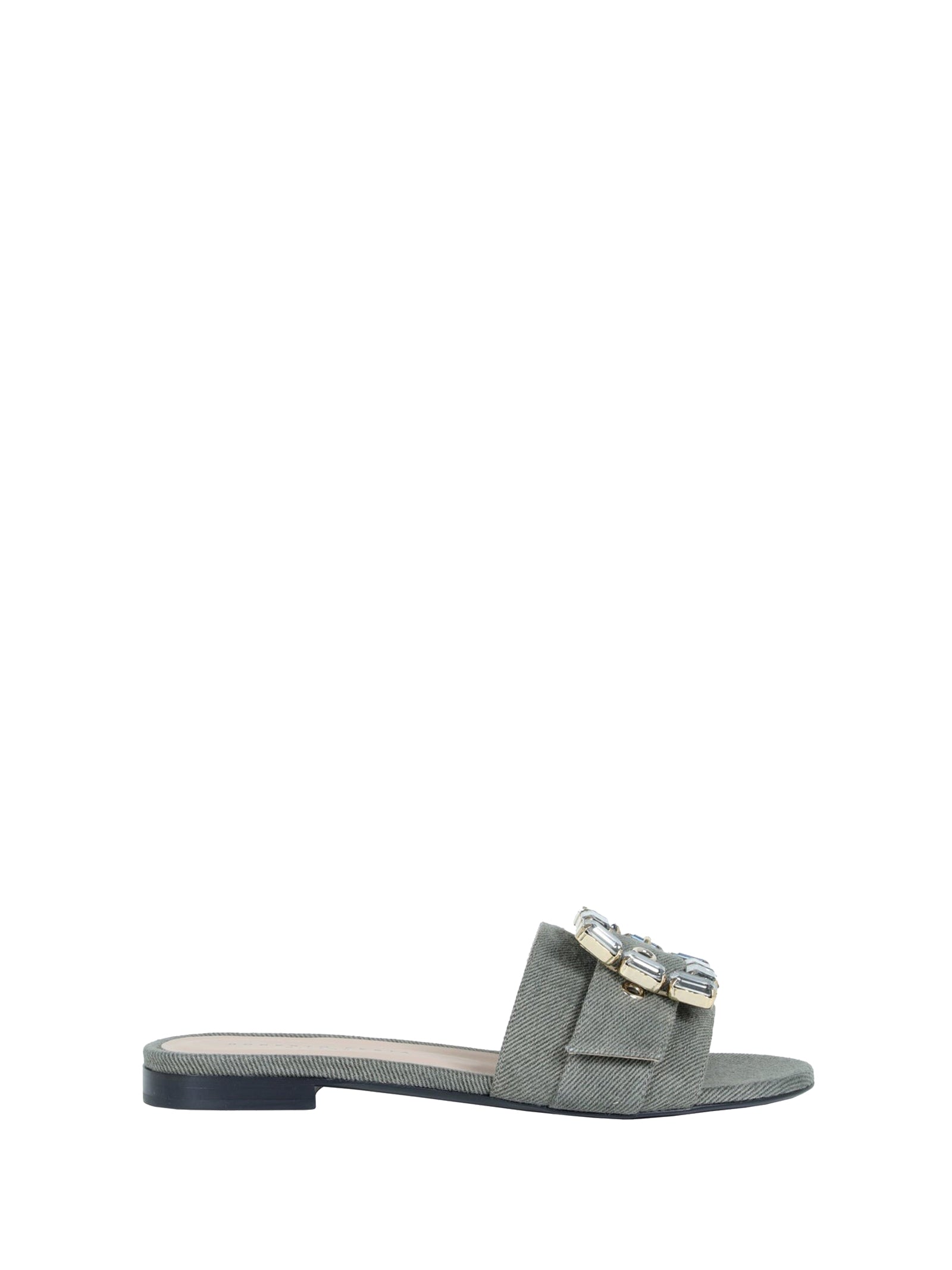 Flat Slipper In Khaki Jeans With Rhinestone Accessory