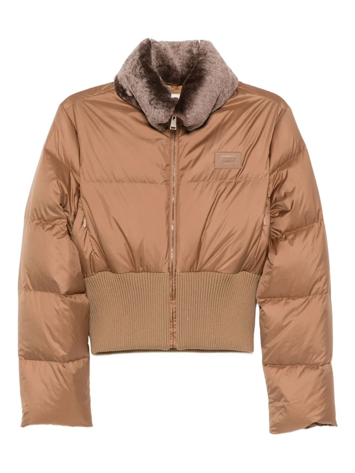 Short Padded Down Jacket With Shearling Collar