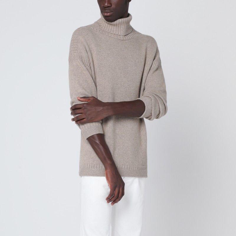 Greige Cashmere Turtleneck Sweater