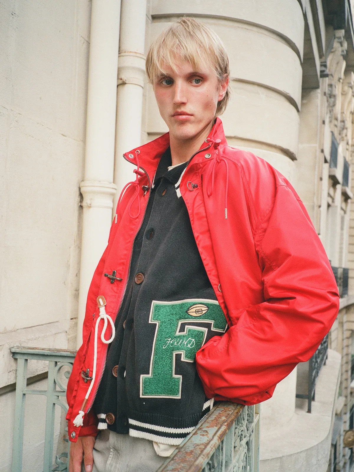 Found Varsity Patch Collared Cardigan In Black