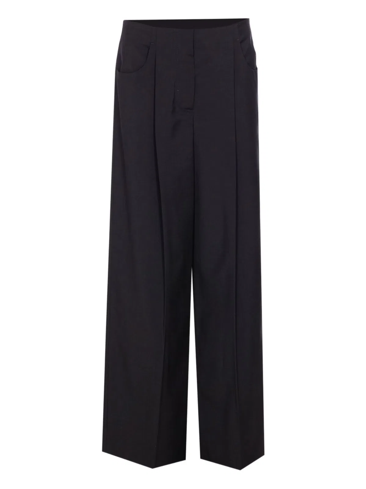 Fendi Black Wool Blend Wide-Leg Pant