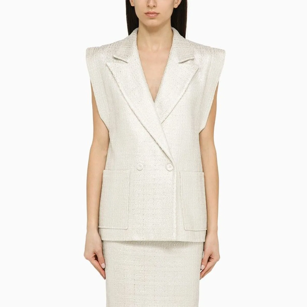 Silver Double-Breasted Cotton-Blend Waistcoat