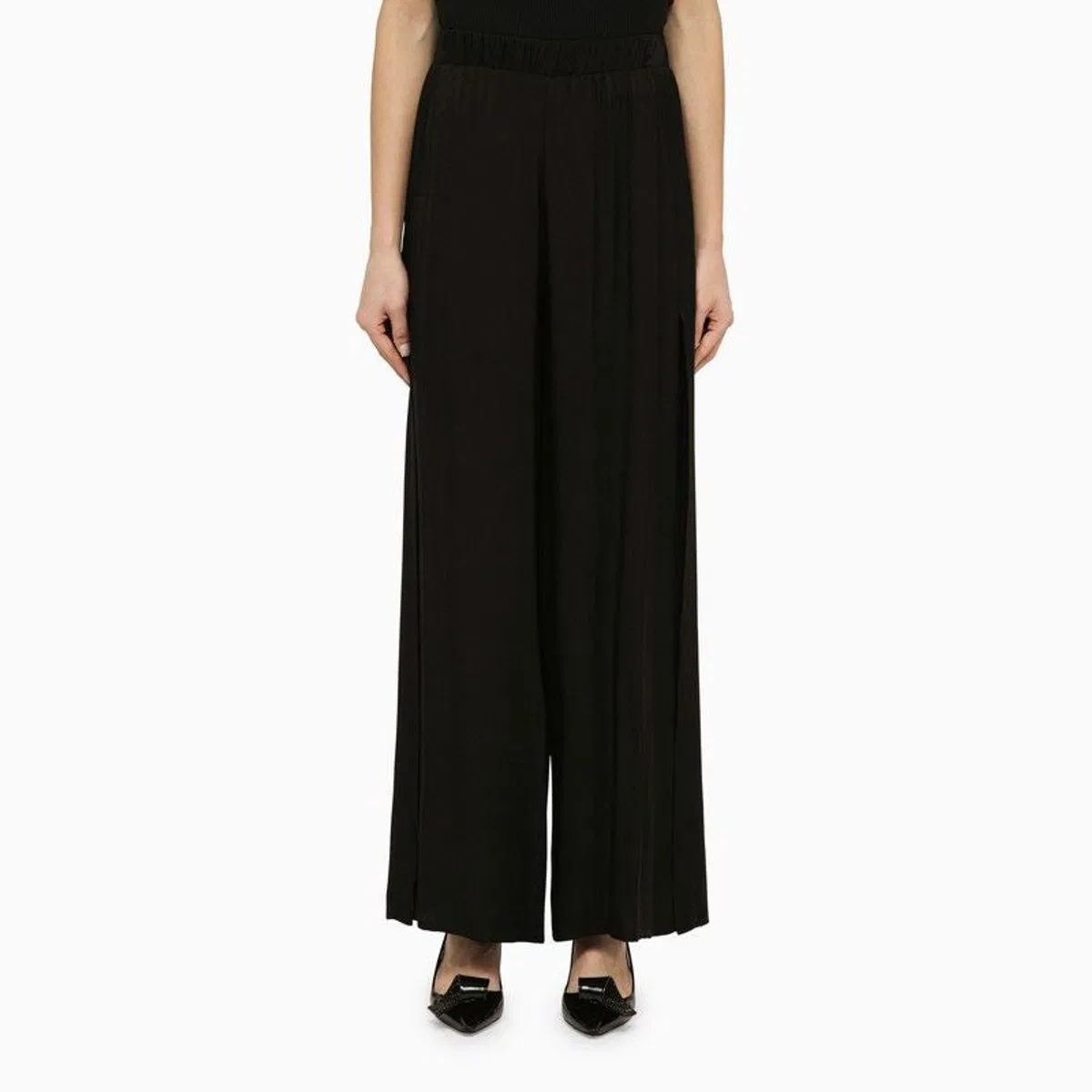 Black Viscose Palazzo Trousers
