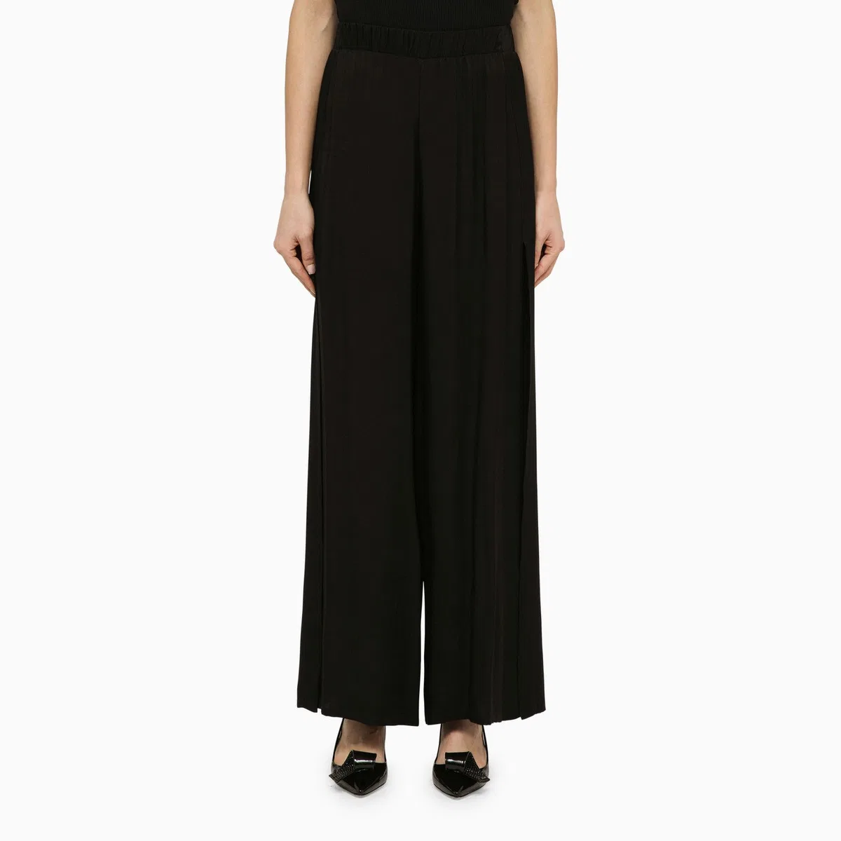 Black Viscose Palazzo Trousers