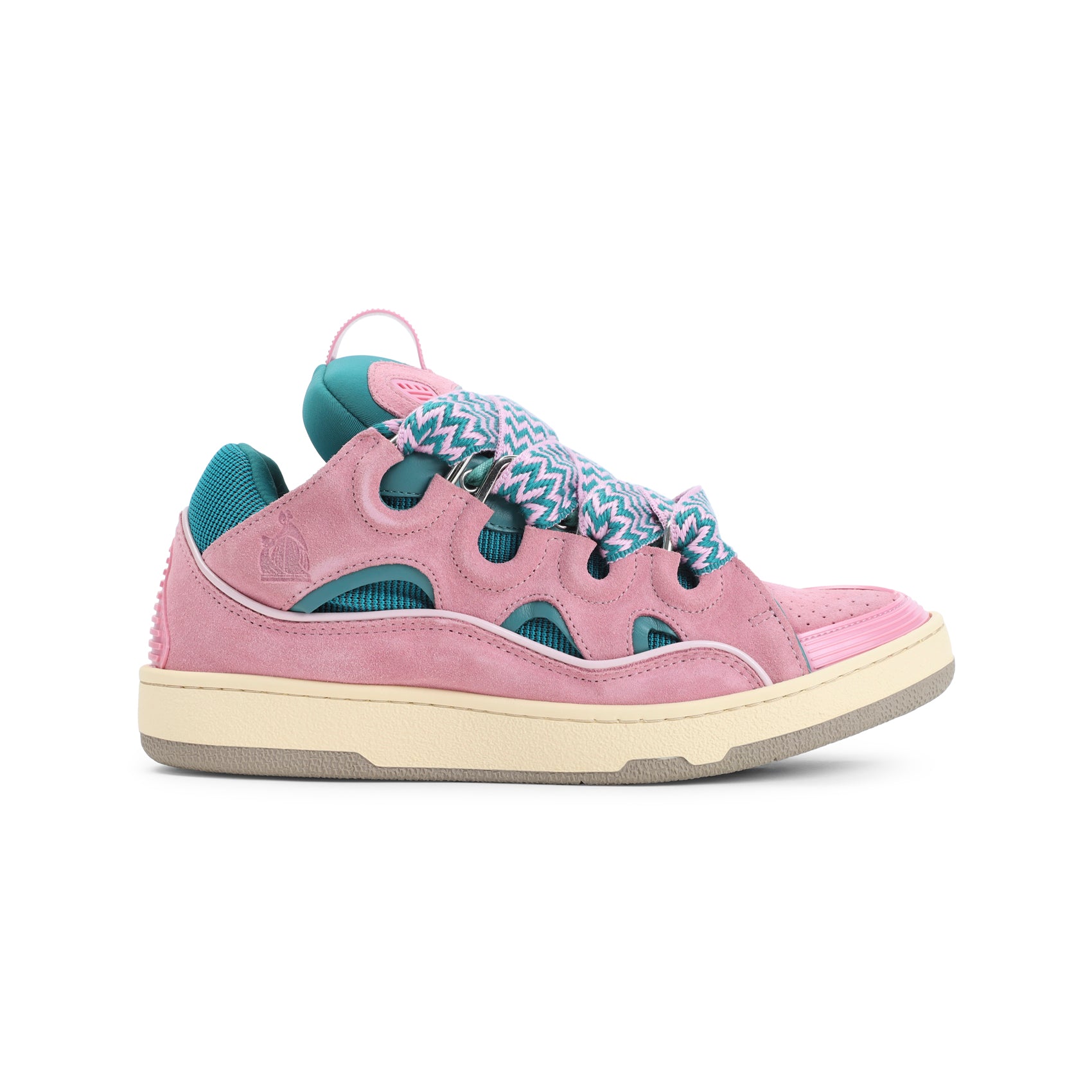 Pink And Green Curb Calf Leather Sneakers