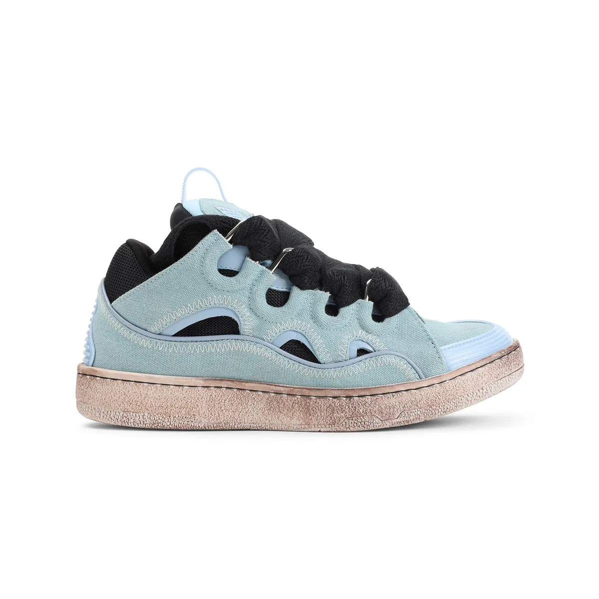 Blue Cotton Calf Curb Sneakers