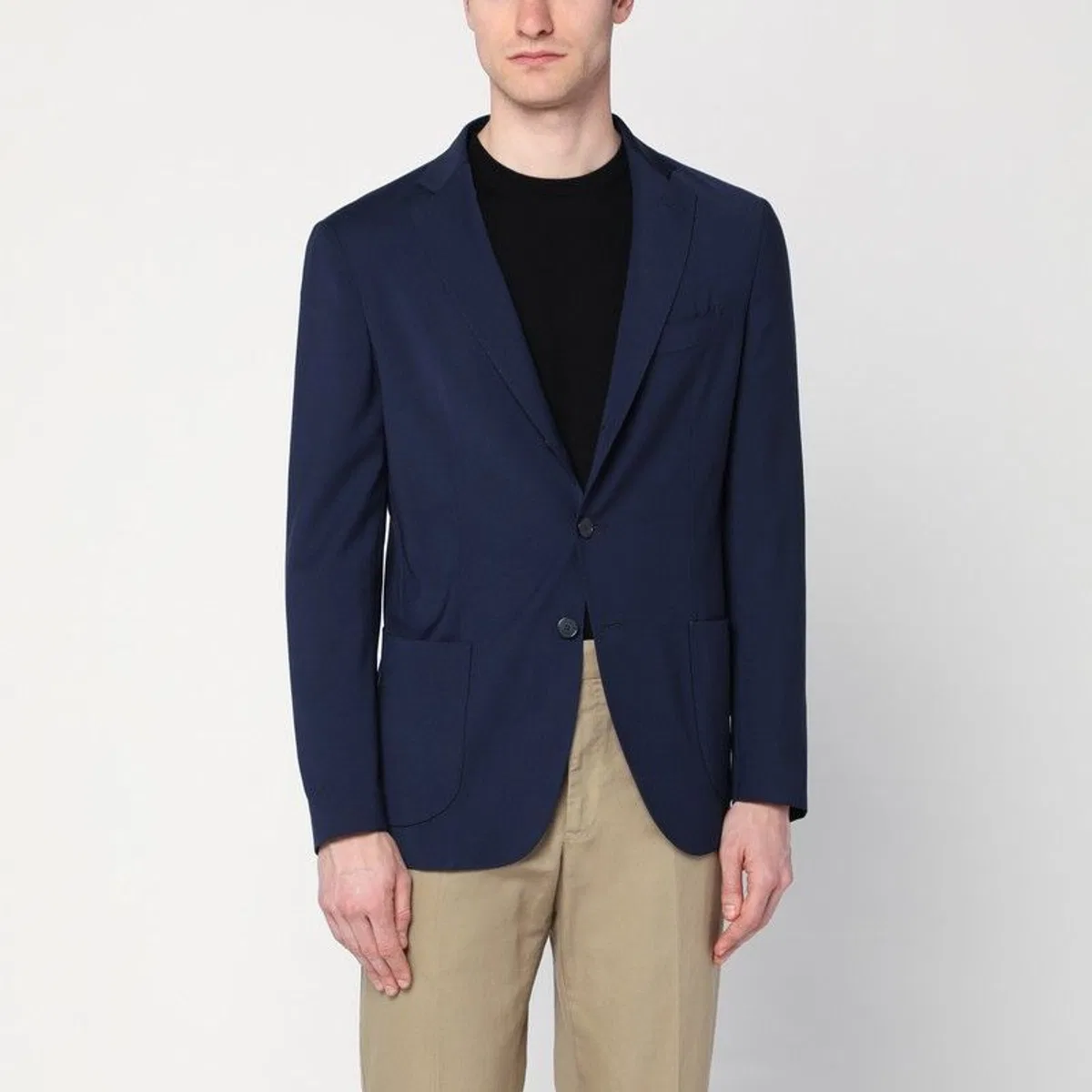 Blue Wool-Blend Single-Breasted Jacket