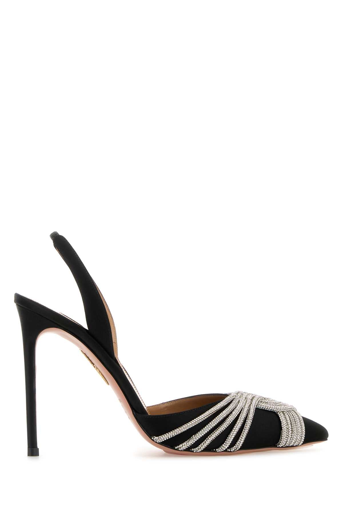 Black Satin Gatsby Sling 105 Pumps