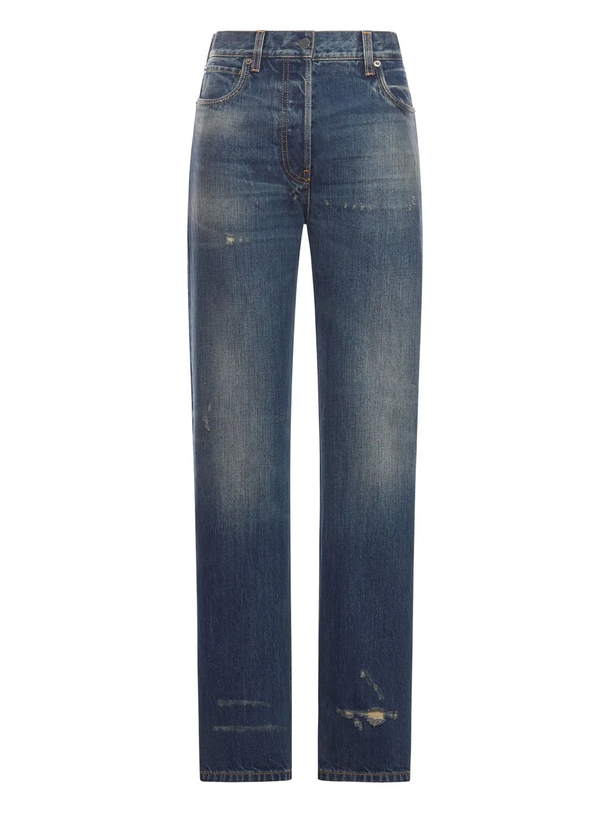 Straight-Leg Washed Denim Jeans