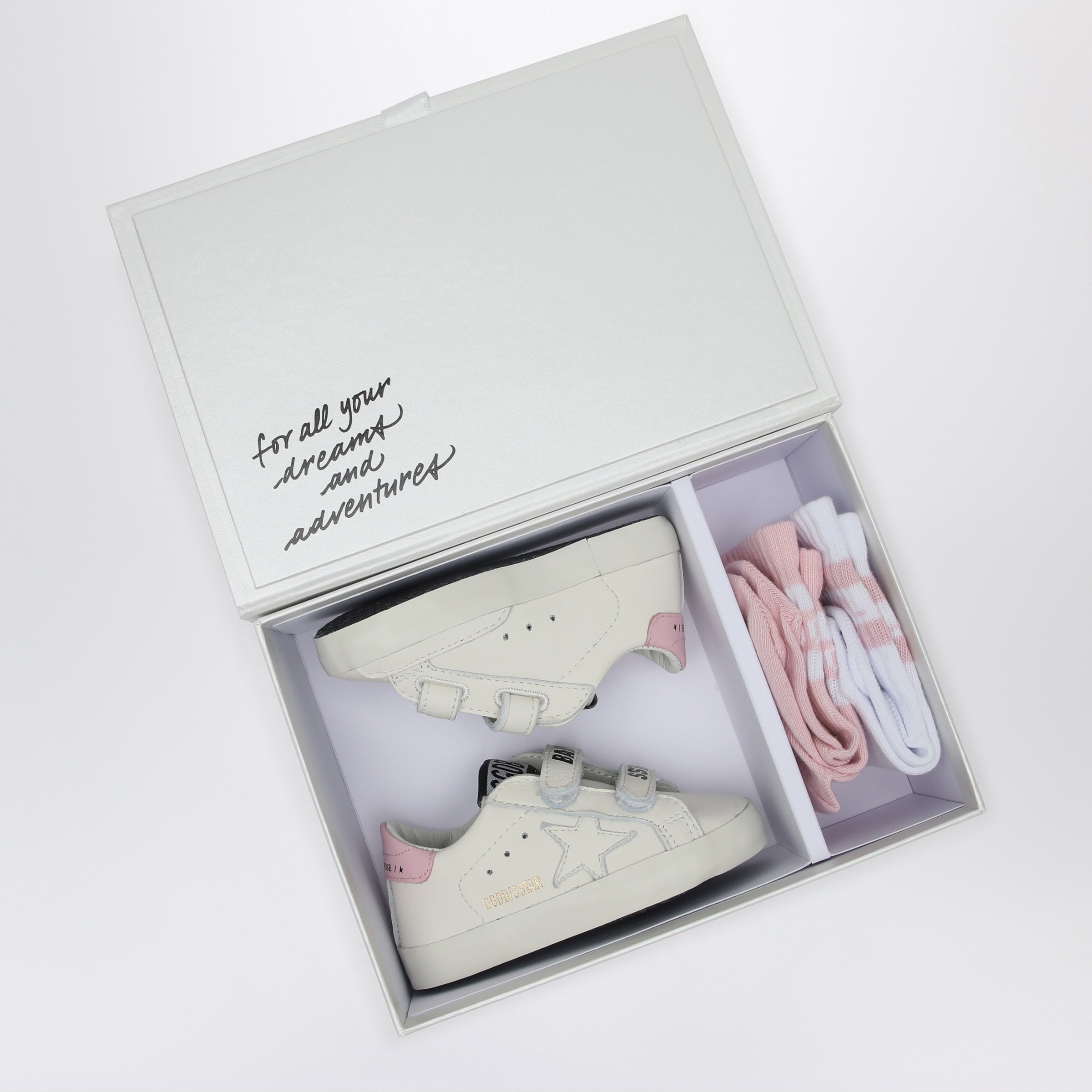 Set Sneakers Baby School White/Pink With Socks