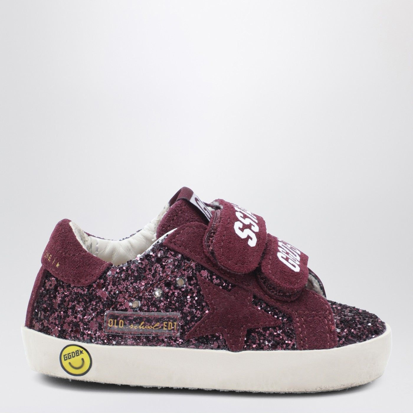 Kids Old School Sneakers In Burgundy Glitter
