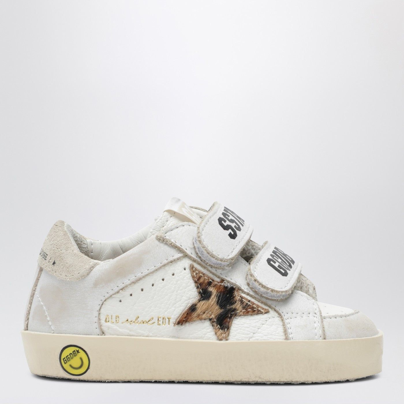 Kids Old School Sneakers In White With Leopardprint Star