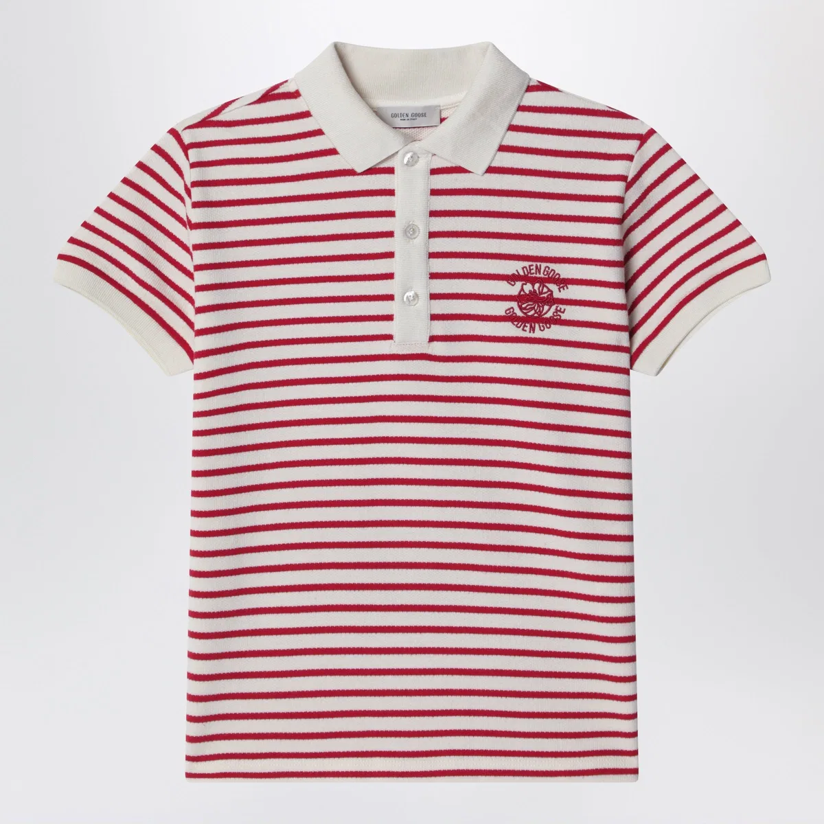 White/Red Striped Polo Shirt With Logo Embroidery