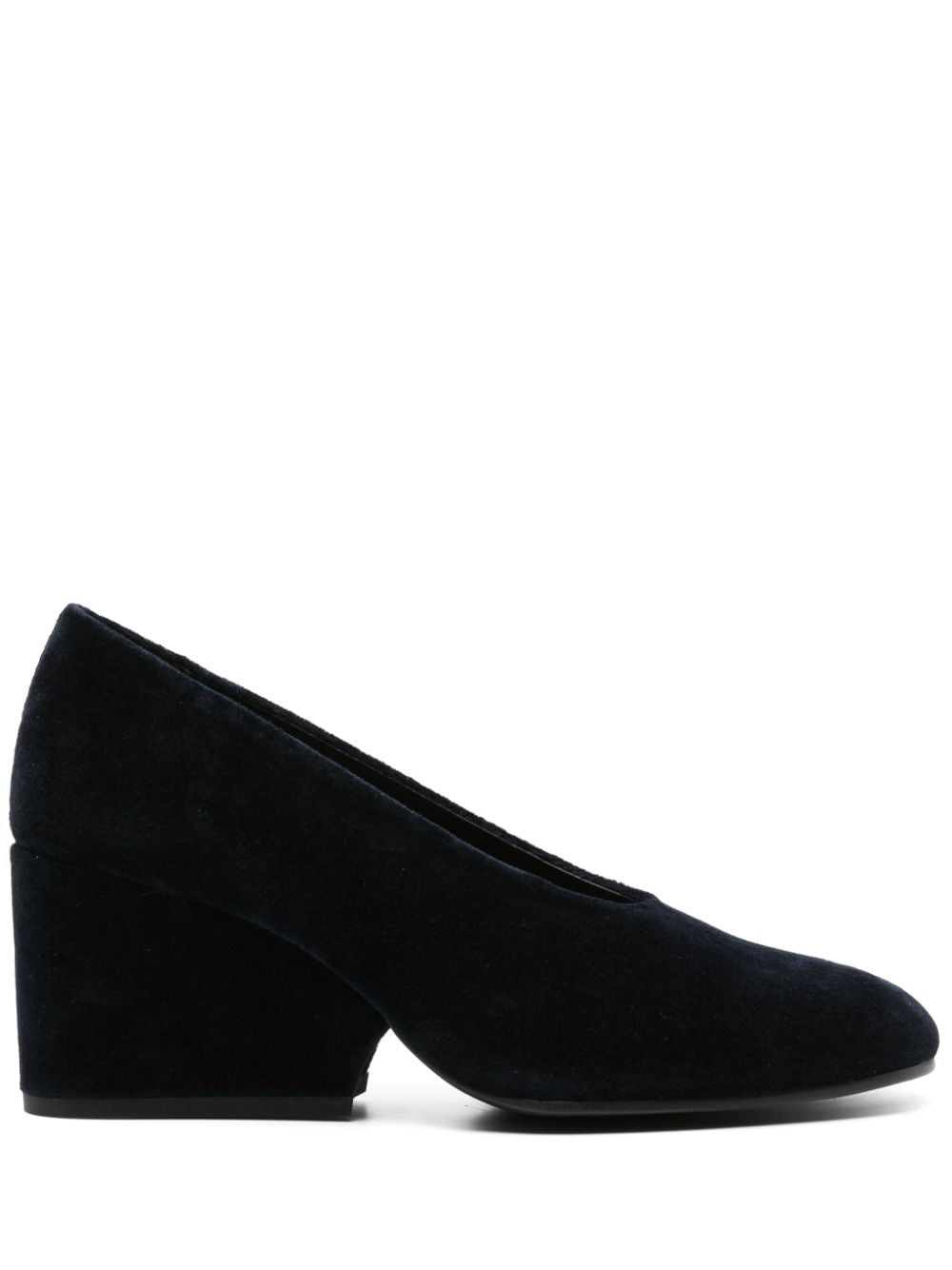 Navy Blue Velvet Round-Toe Pumps