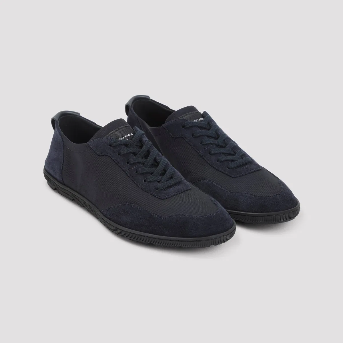 Giorgio Armani Blue Calf Leather Rubber Sneakers In Blue