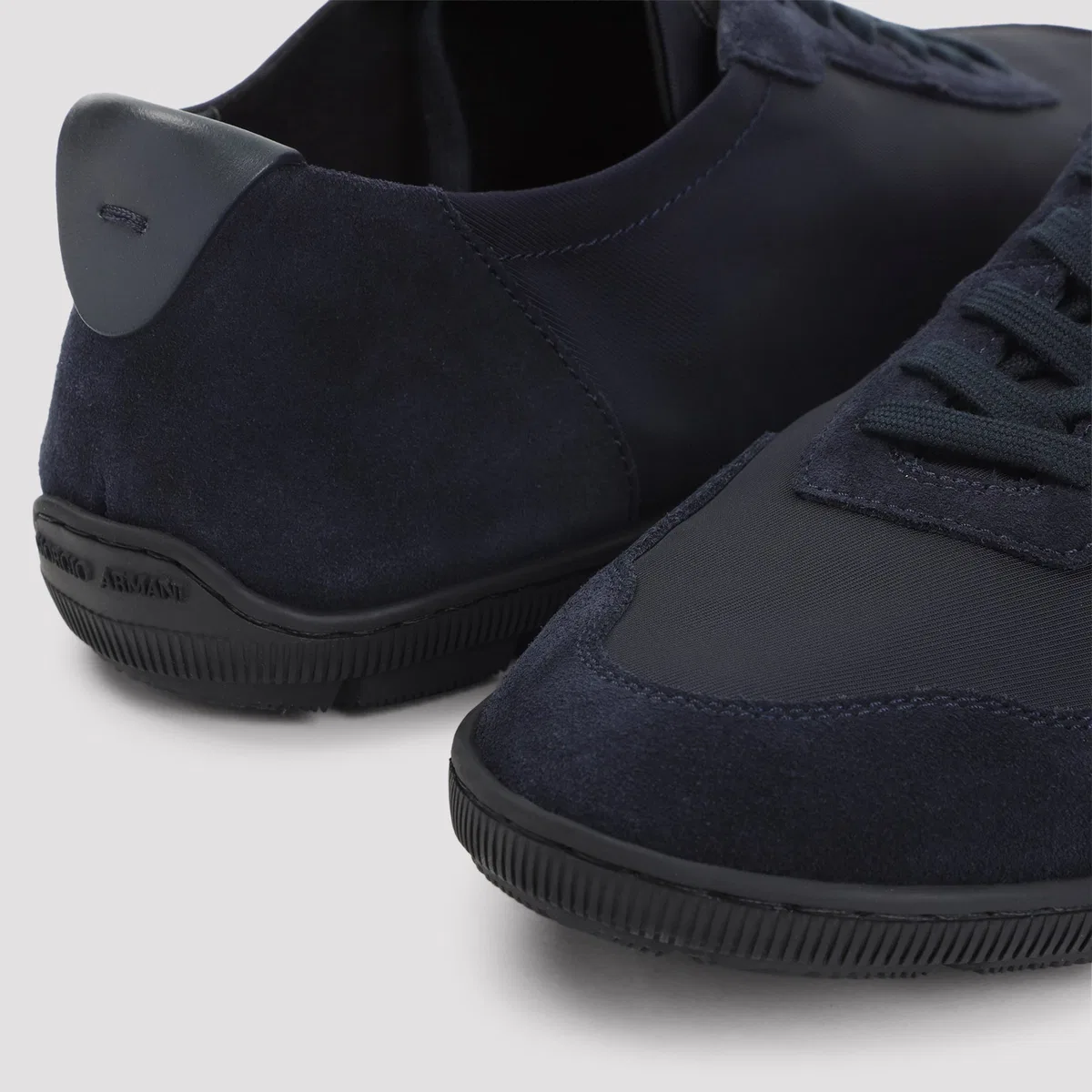 Giorgio Armani Blue Calf Leather Rubber Sneakers In Blue