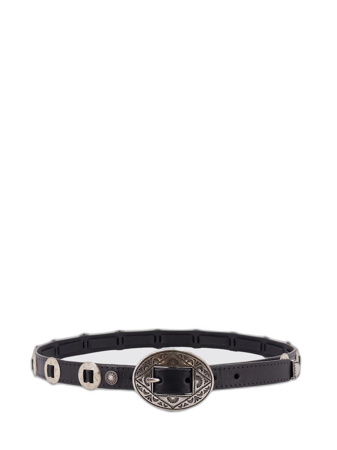 Belt Threads Washed Leather Hammered Studs And Application Of Metallic Elements