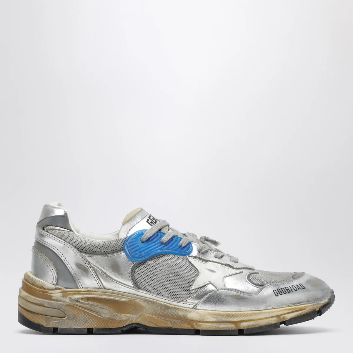 Dad-Star Sneakers In Silver Laminated Leather And Mesh