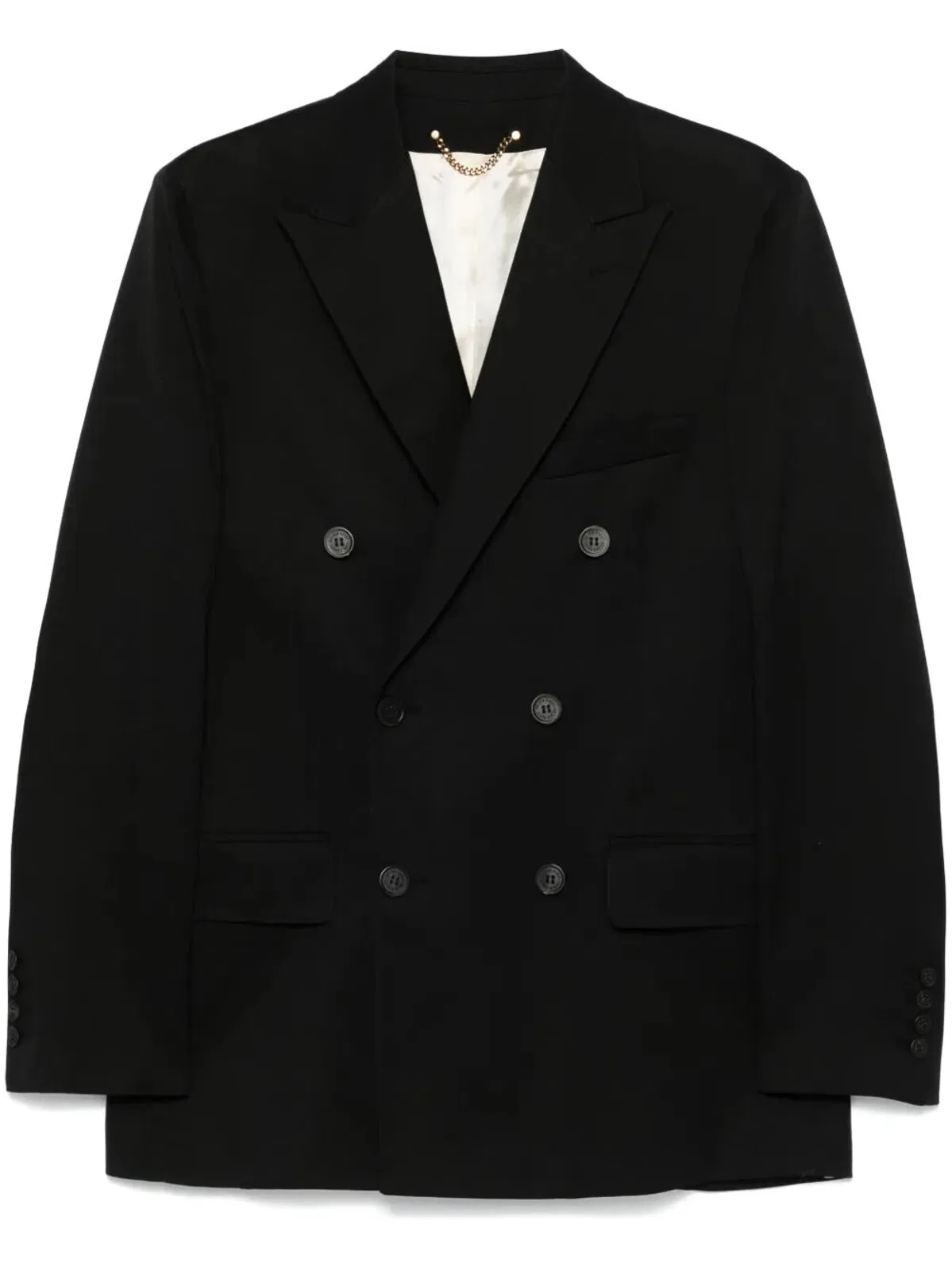 "Golden M`S" Double Breasted Blazer Light Dry Wool Gabardine Printed Message Inside Contrast Lining