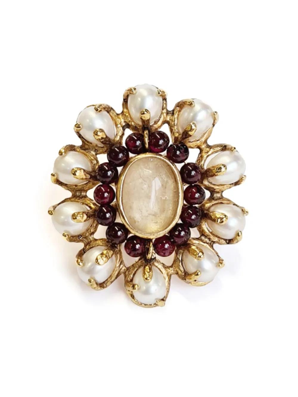 Anillo Perlas/Granate Dorado
