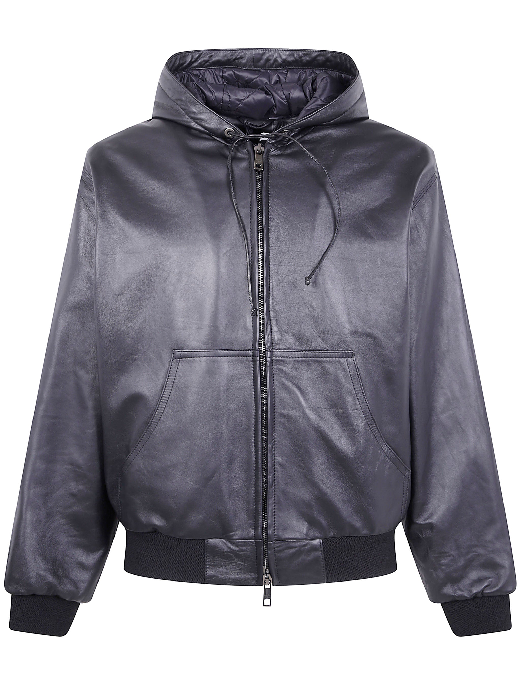 Nappa Leather Oversized Hooded Bomber Jacket