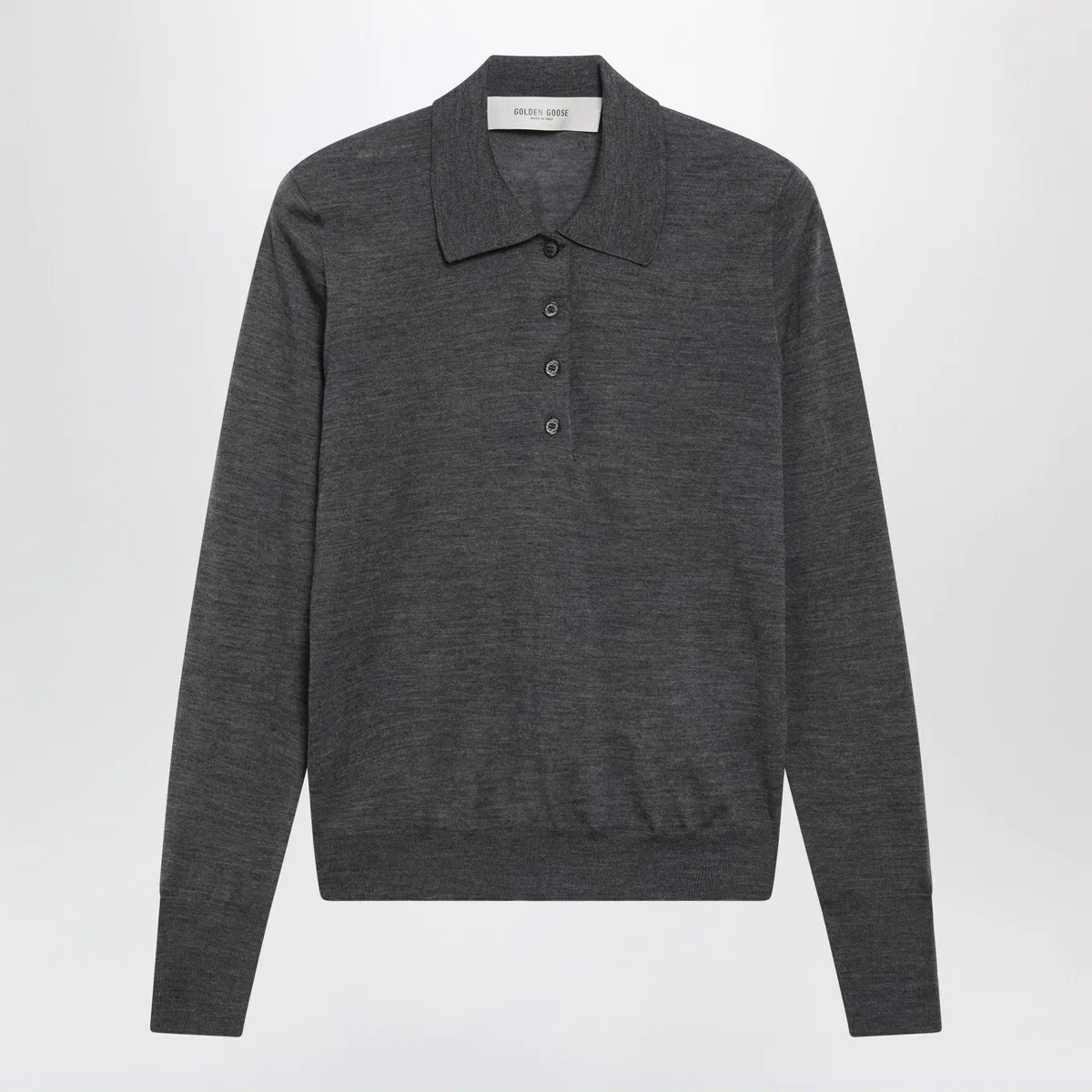 Anthracite Virgin Wool Long-Sleeved Polo Shirt