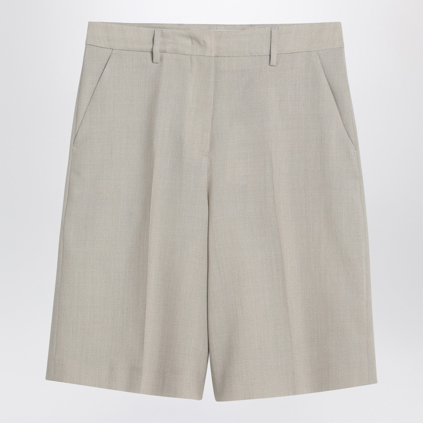 Beige Mélange Wool-Blend Bermuda