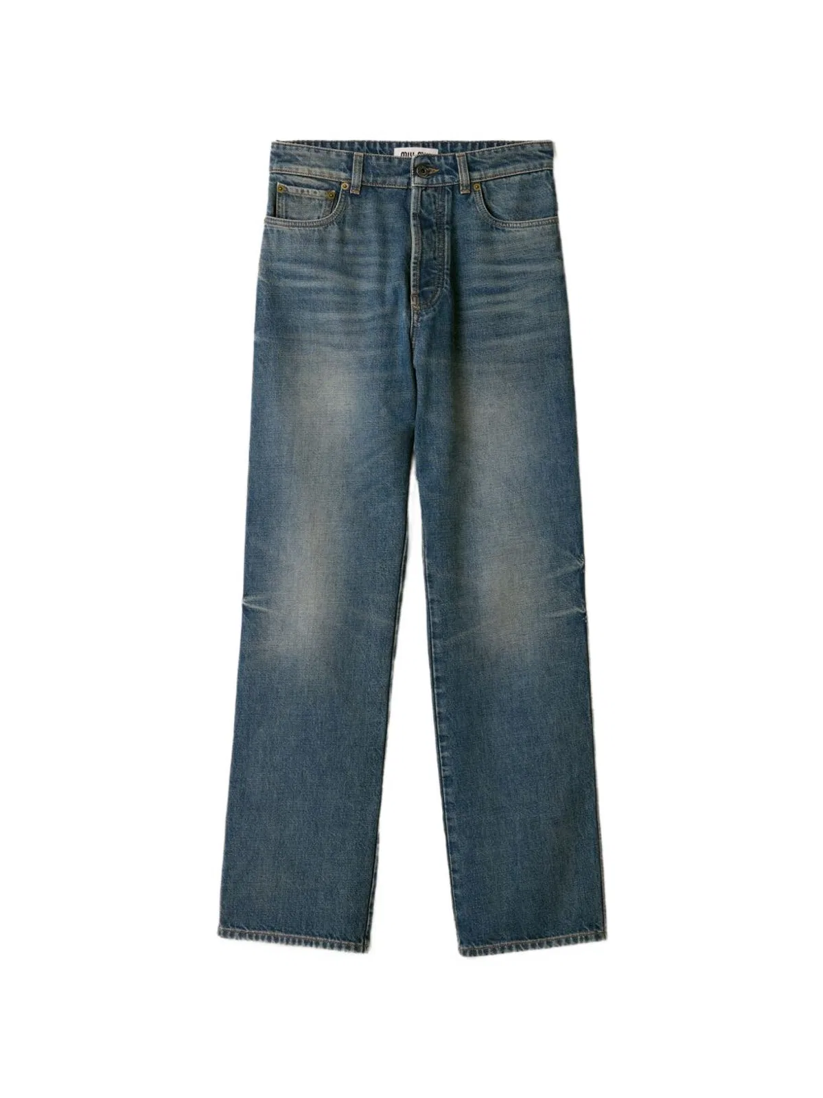 Straight Leg Cotton Denim Five Pocket Jeans