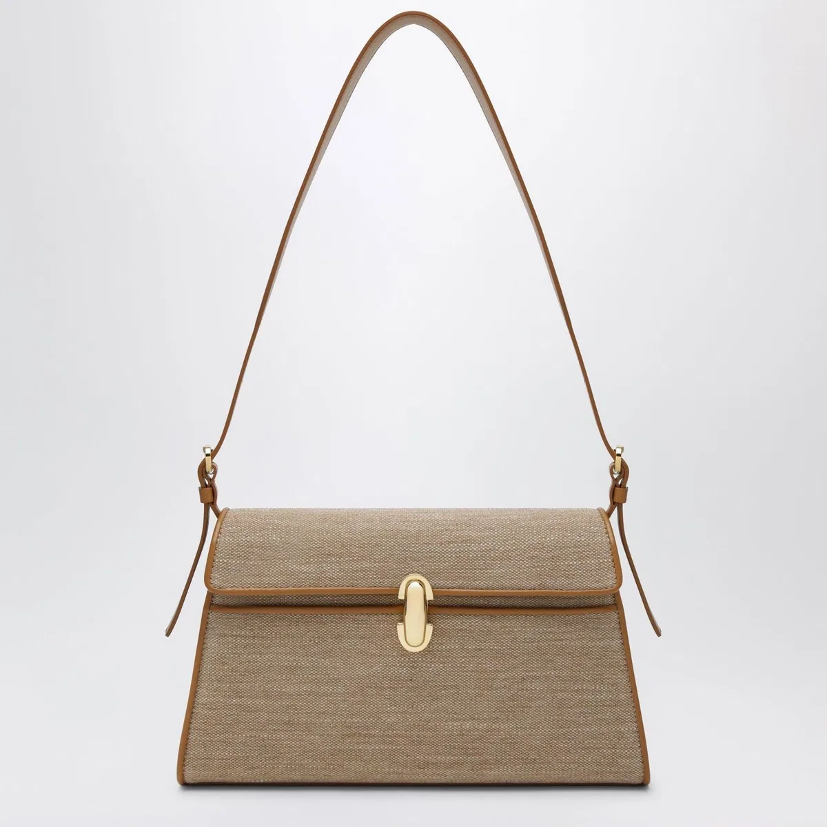 Symmetry Crossbody Bag In Canvas And Light Brown Leather