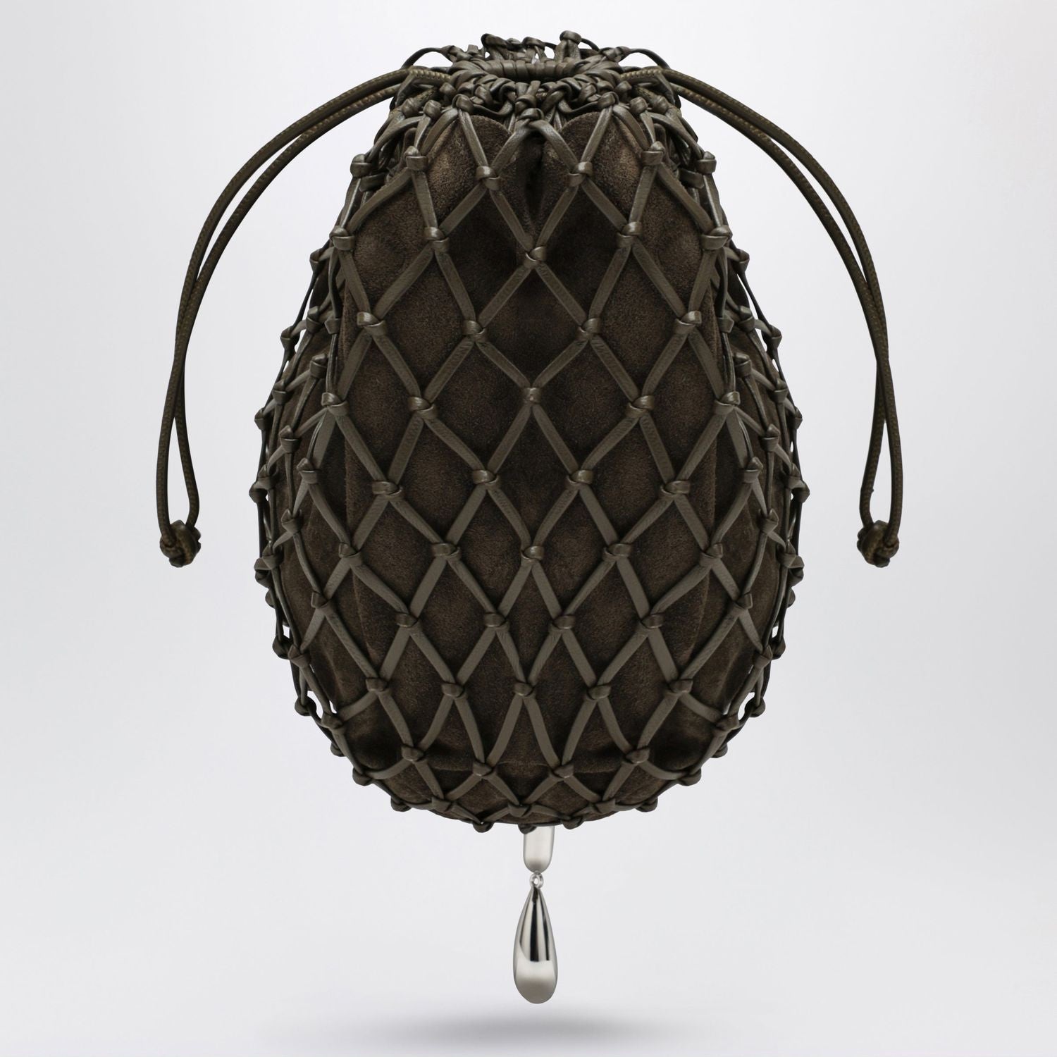 Macramé Pouch In Brown Calf Leather