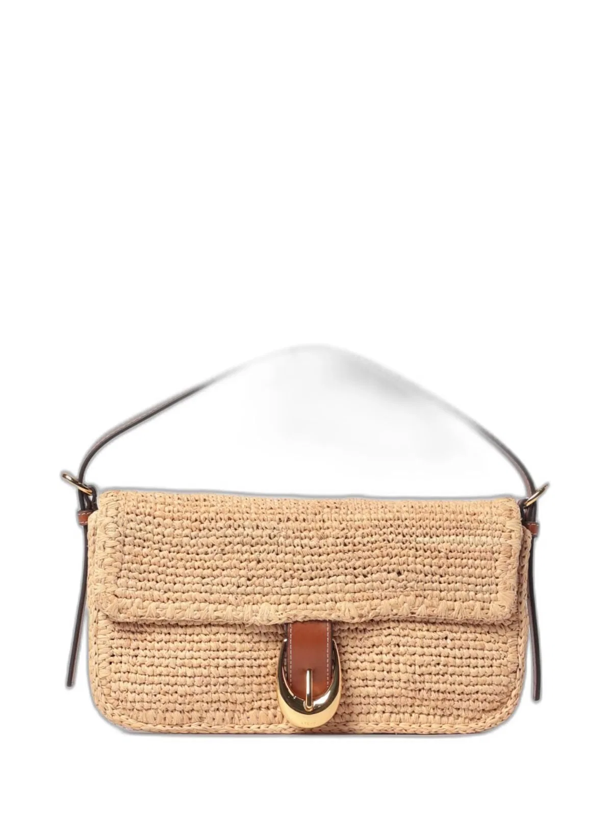 Staud Brown Harlow Structured Raffia Shoulder Bag In Nude