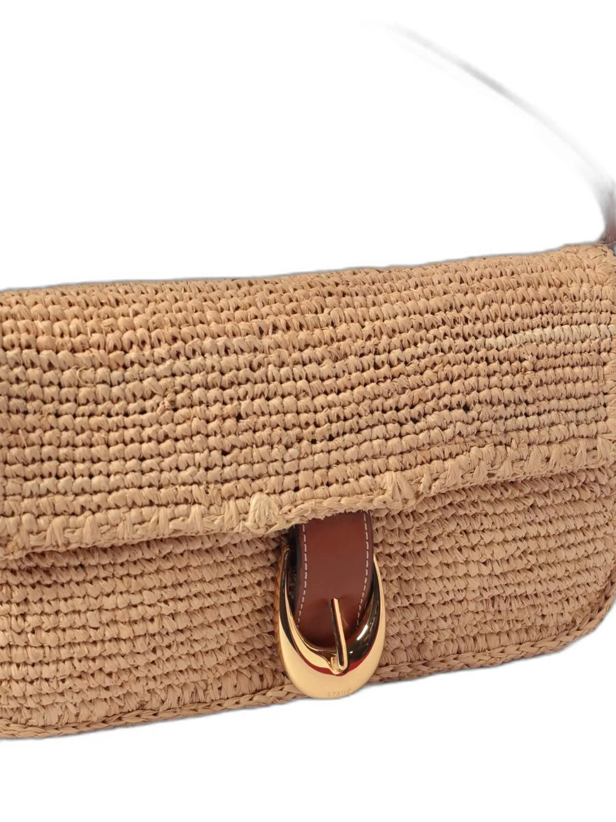 Staud Brown Harlow Structured Raffia Shoulder Bag In Nude
