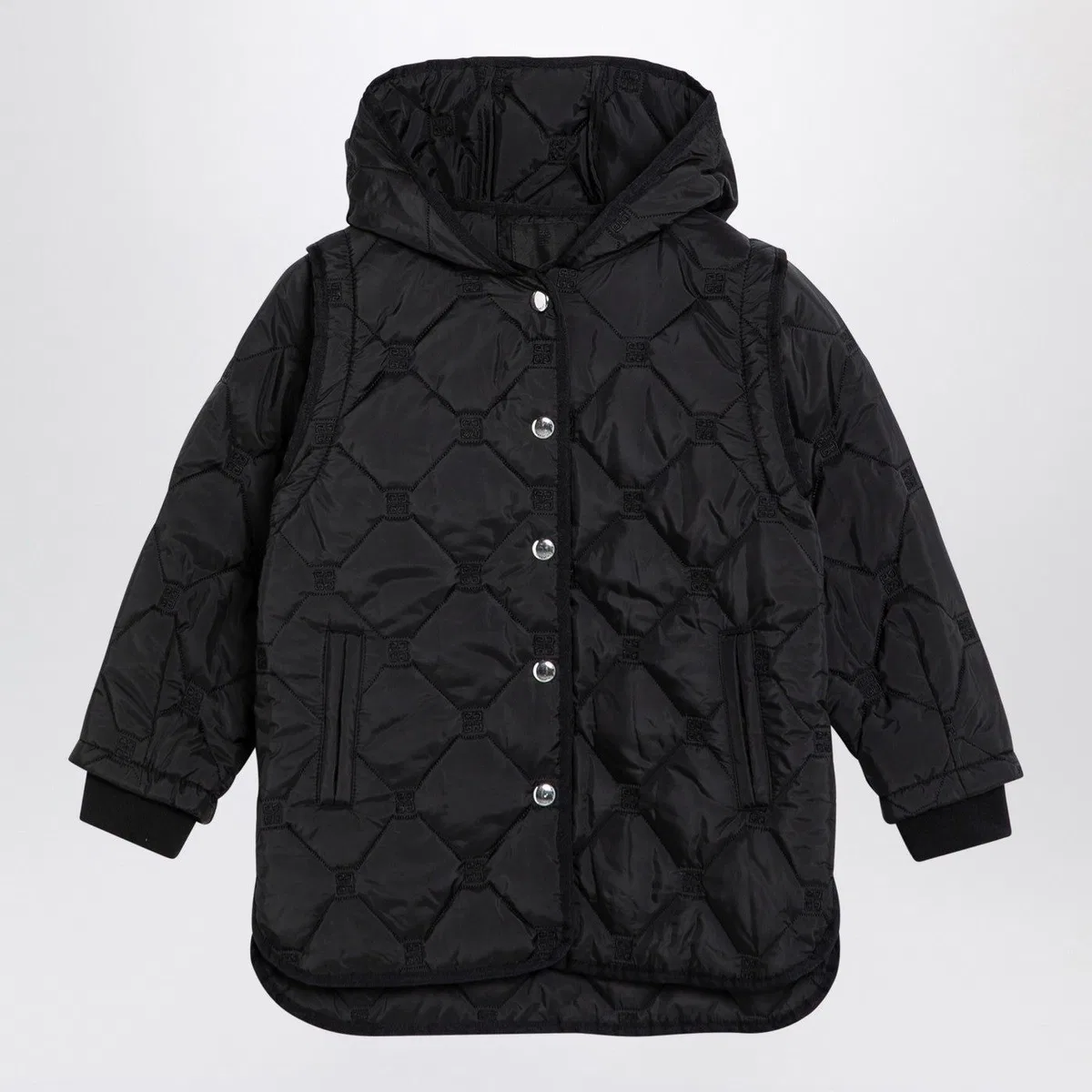Kids Black Quilted Parka With Removable Sleeves