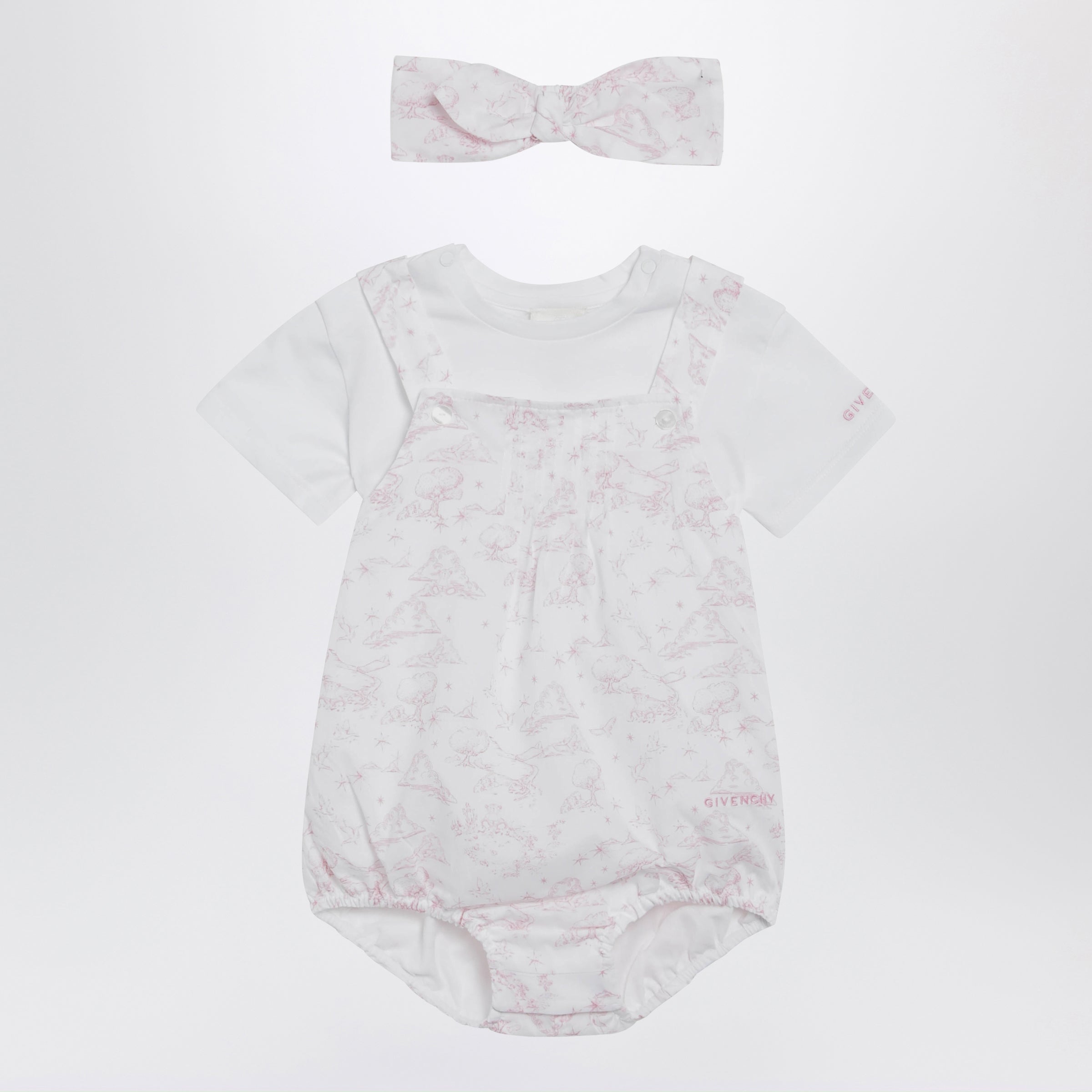 White/Pink Cotton Romper With Headband