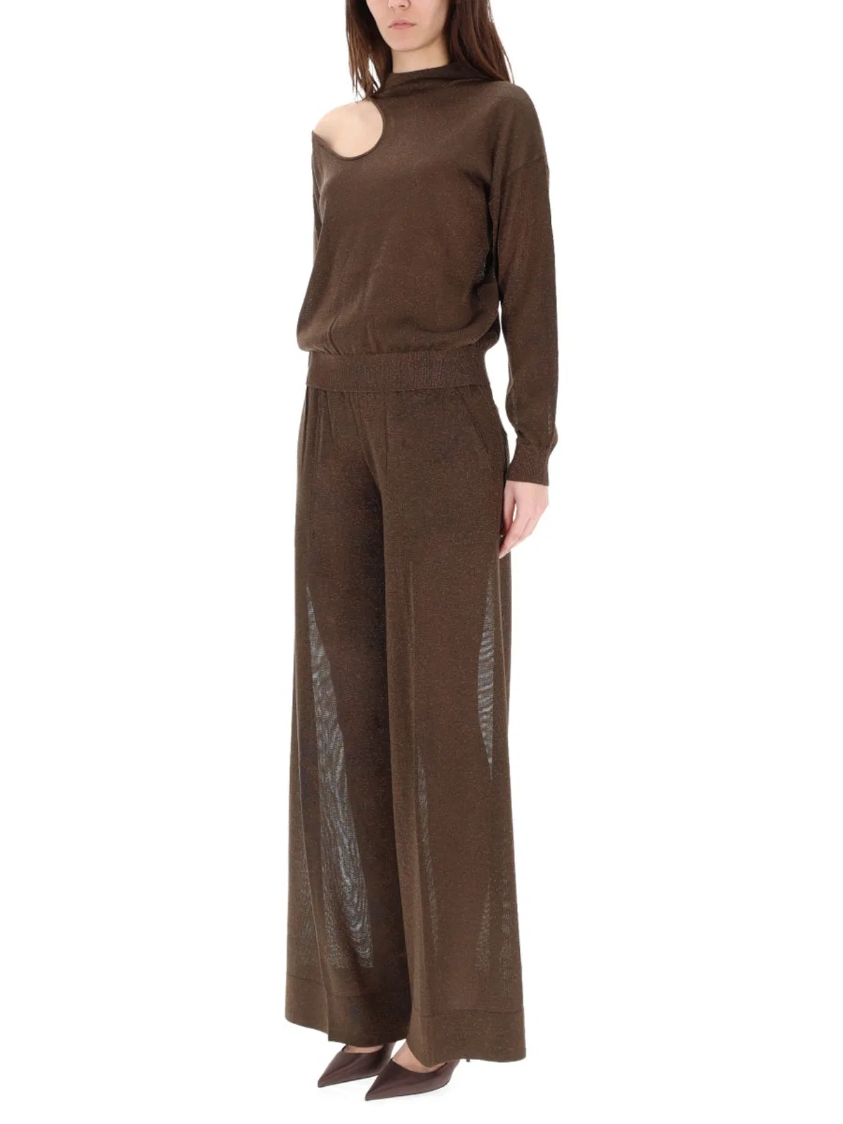 Brown Viscose Blend Trousers
