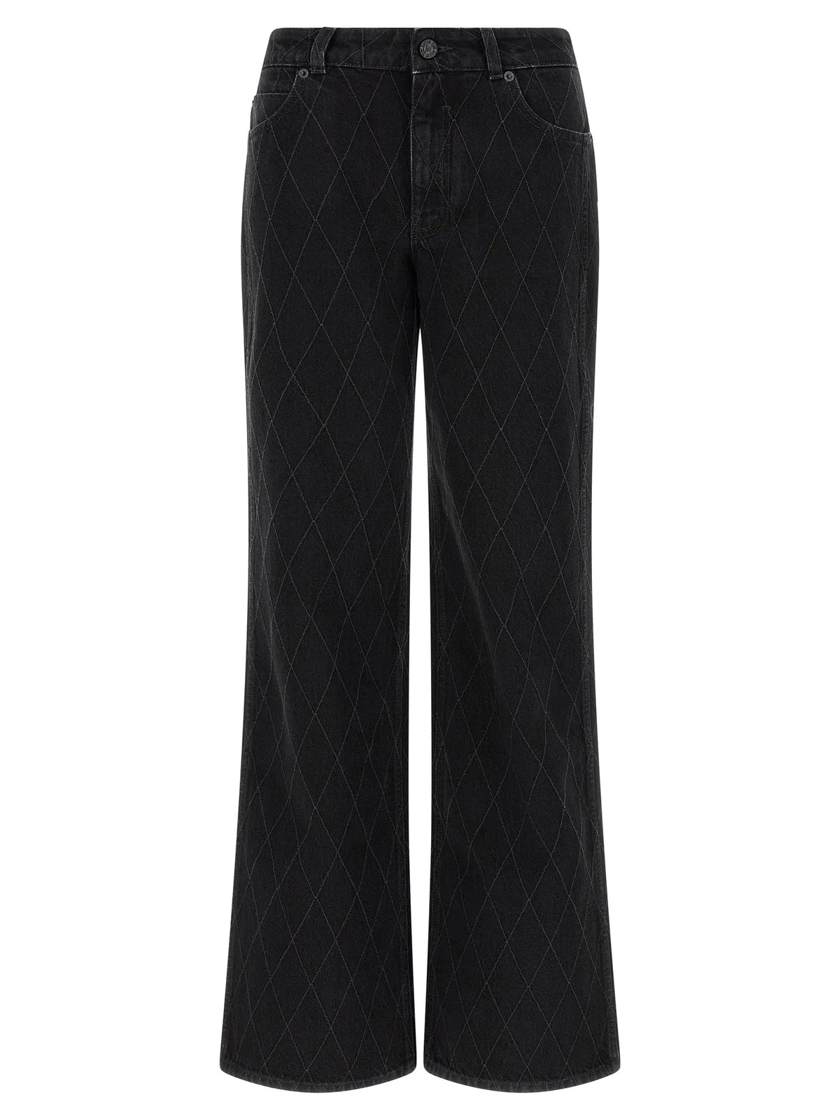 Balmain High Waist Quilted Wide Leg Denim Jeans In Black