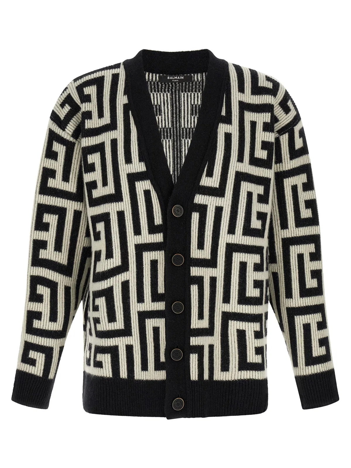Balmain Monogram V Neck Mid Length Cardigan In Multi