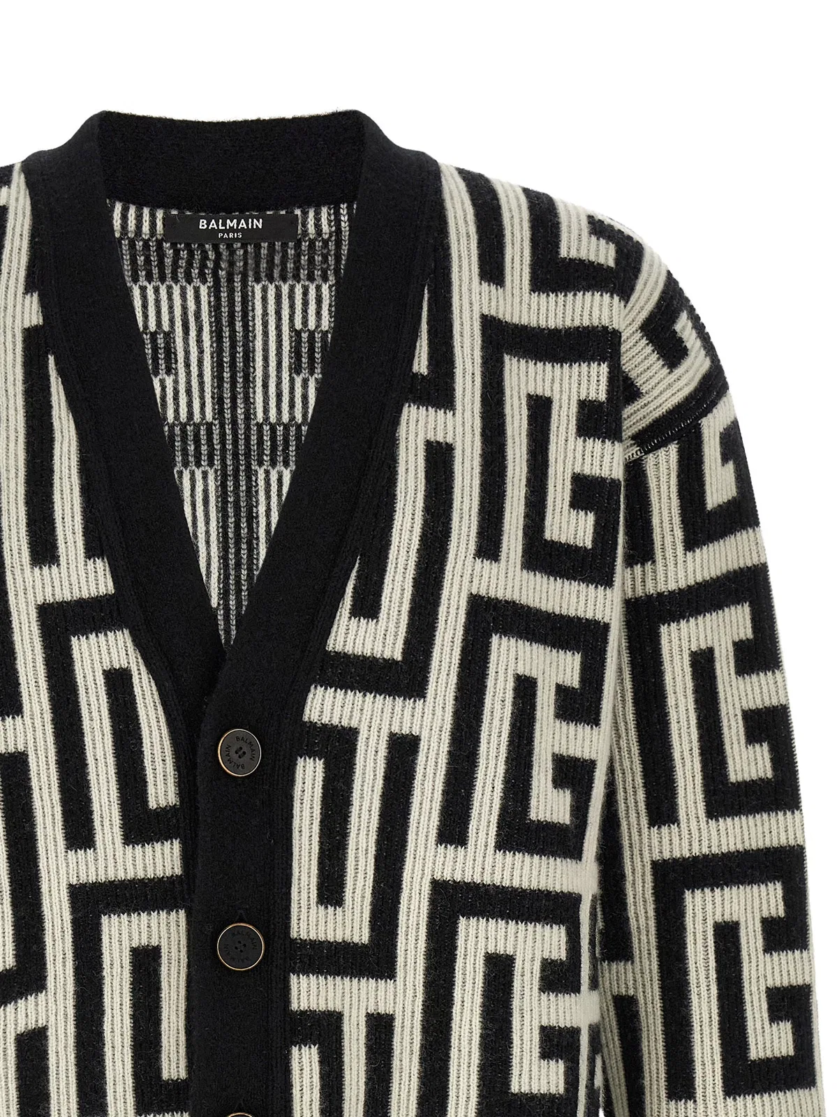Balmain Monogram V Neck Mid Length Cardigan In Multi
